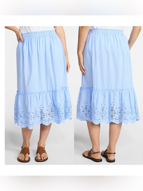 Time and Tru Dresses & Skirts - Time and Tru Women's XXL 20 Blue Cotton Eyelet Pull On A-Line Midi Skirt Pockets
